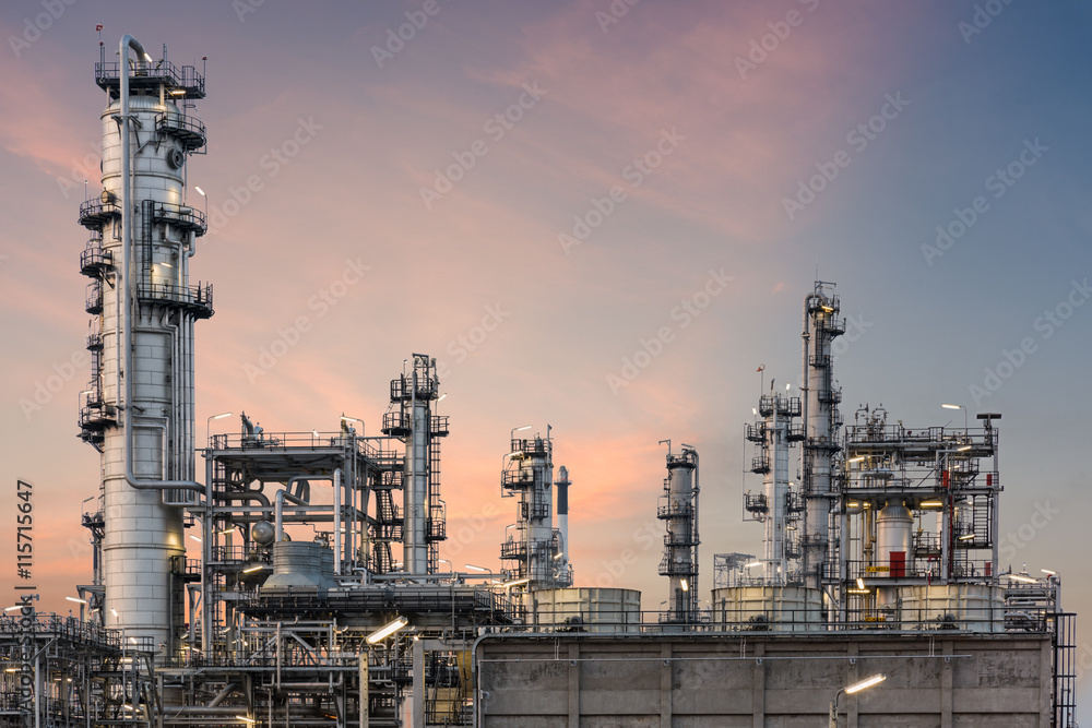 Oil Industry Refinery factory at Sunset, Petroleum