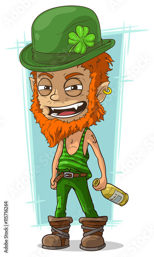 Cartoon evil drunk leprechaun with bottle