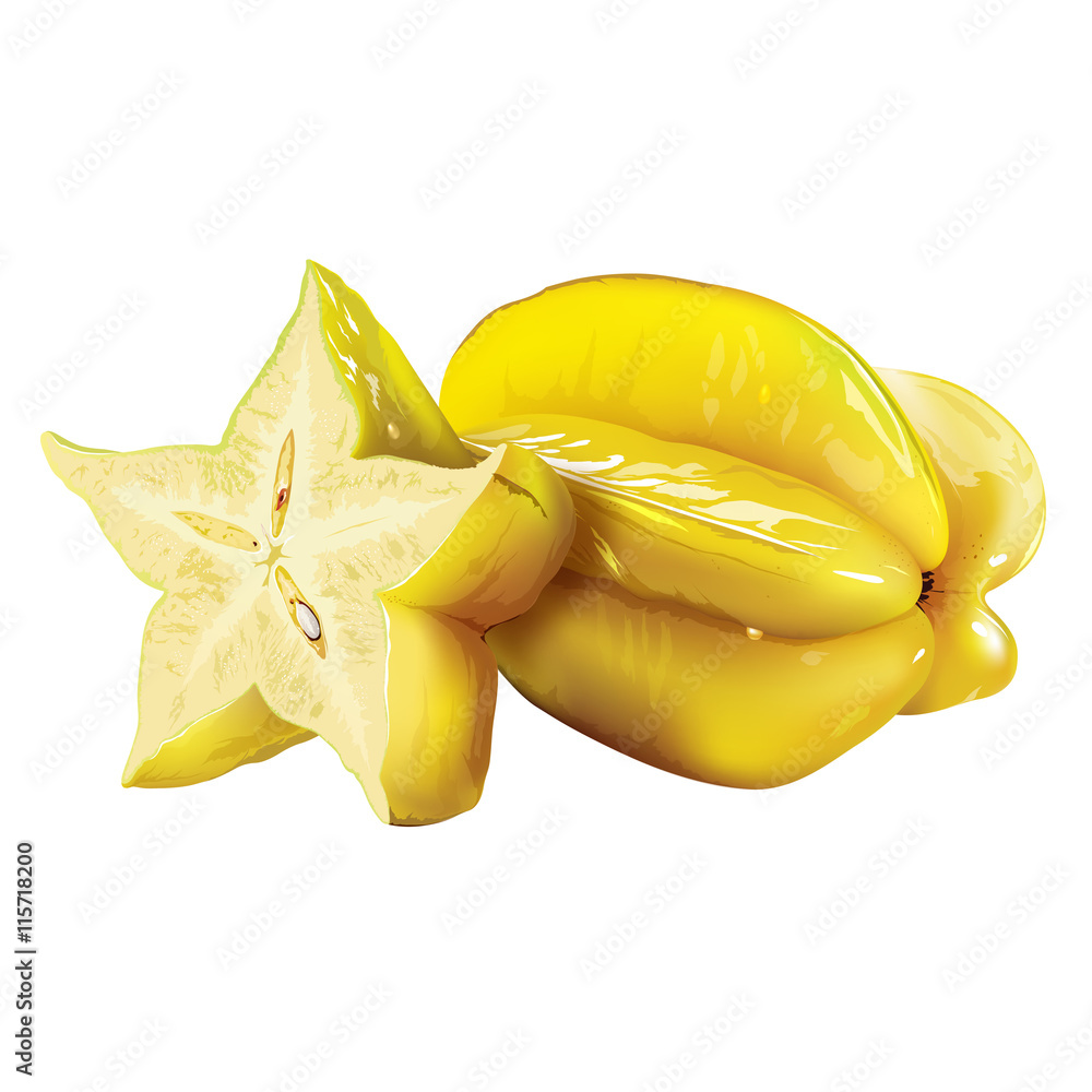 Carambola, starfruit on white background Carambola, starfruit on white background