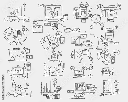 Hand draw doodle elements. Business finance chart graph