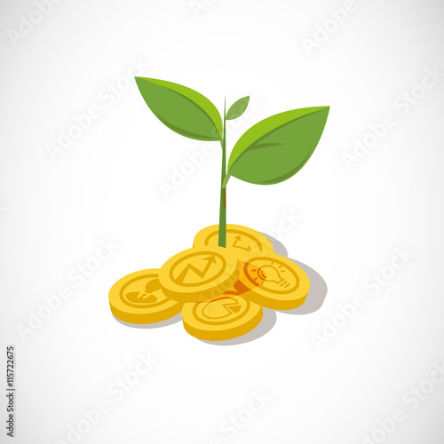 
plant growth from money coin with icon of business and creativity. Business investment growth concept. startup - vector illustration