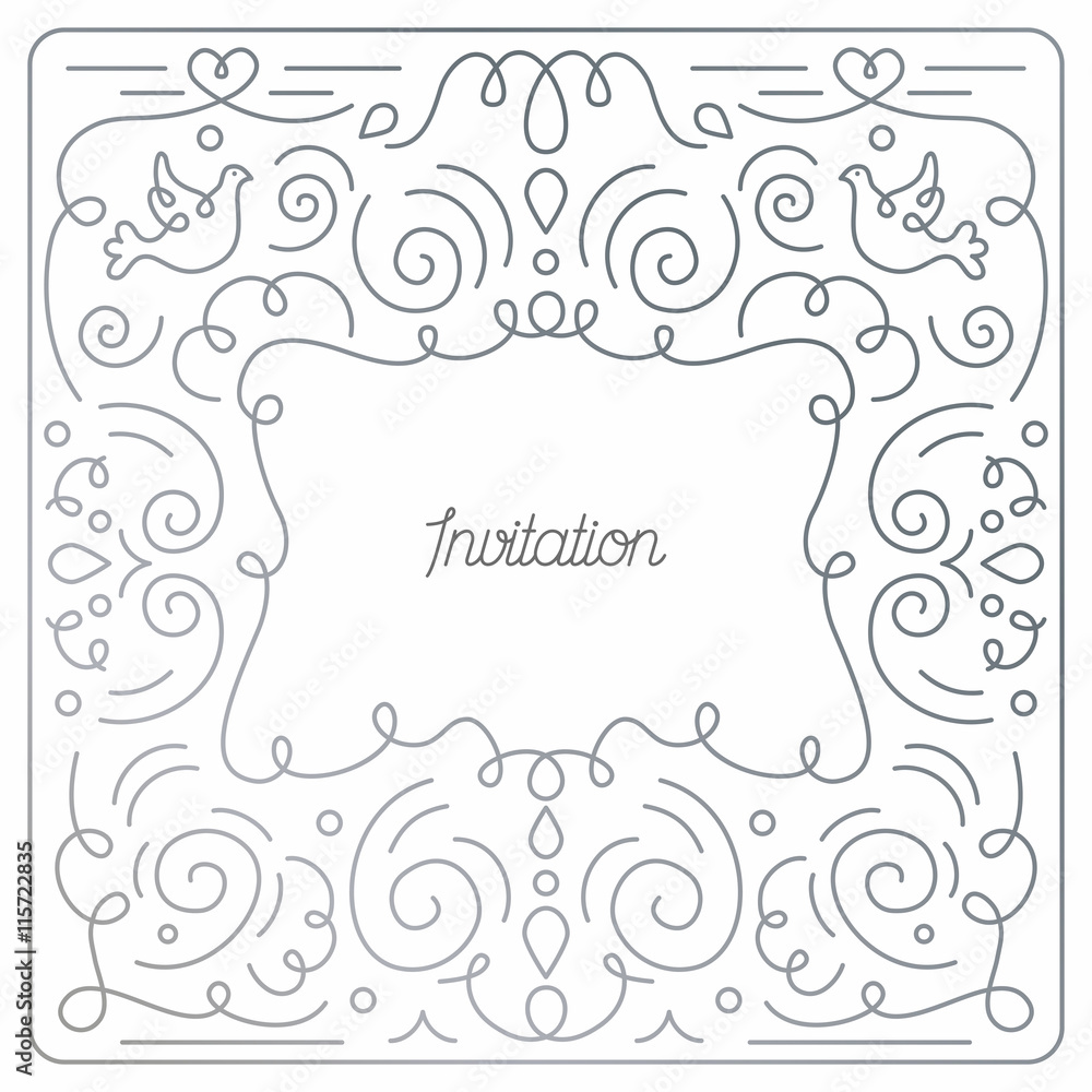 Cute vector frame in mono line trendy style. Vector illustration