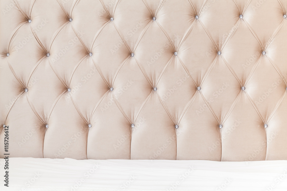 Fototapeta premium Bedroom interior background, soft headboard
