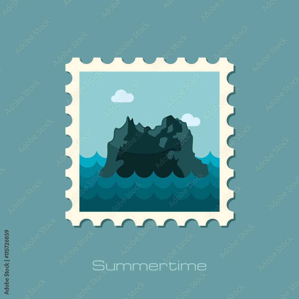 Naklejka premium Rocks in the sea stamp. Summer. Vacation