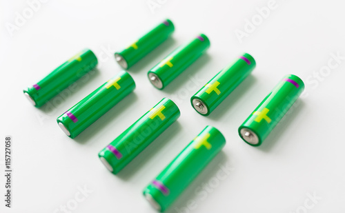 close up of green alkaline batteries