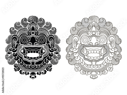 Mythological god's masks. Balinese style. Barong.