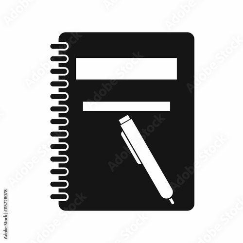 Closed spiral notebook and pen icon in simple style isolated vector illustration