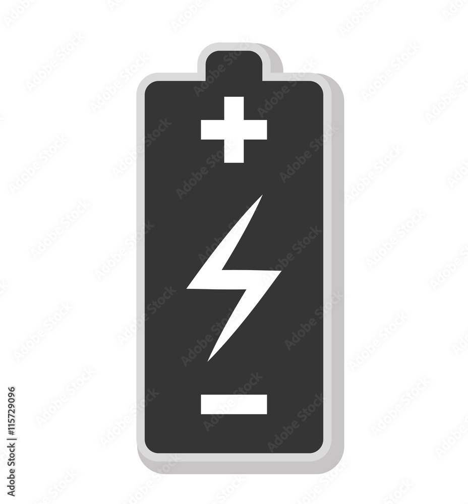 Fototapeta premium Battery in black and white colors isolated flat icon, vector illustration.