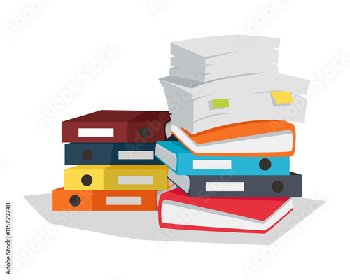 Stack of Documents Vector Flat Design on White.
