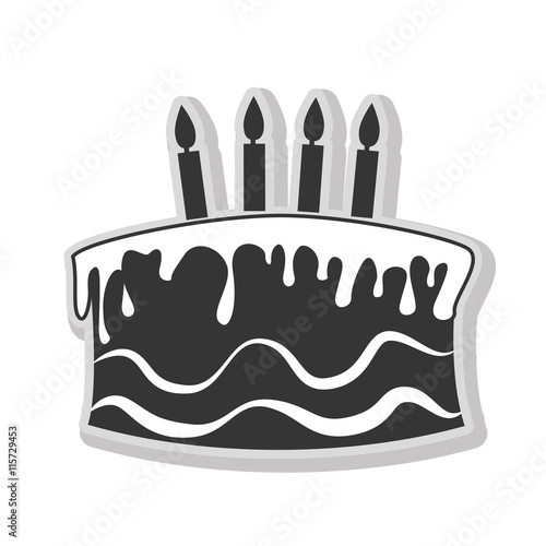 Birthday cake with candles  in black and white colors isolated flat icon, vector illustration.