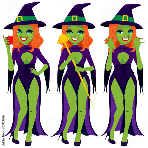 Sexy evil green witch in di...