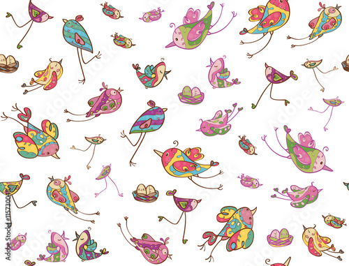 Vector cute birds seamless pattern.