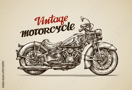 Vintage motorcycle. Hand drawn motorbike. Vector illustration