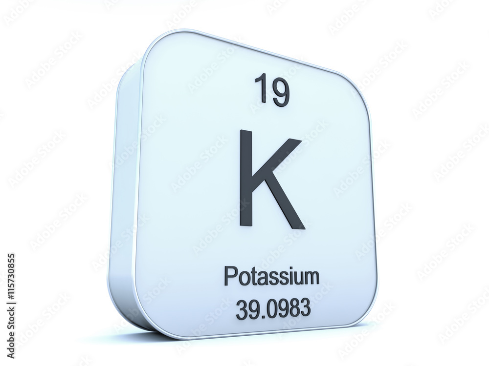 Potassium element on white square icon Potassium element on white square icon