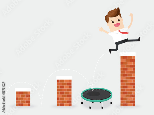 businessman jumping over block walls like crisis