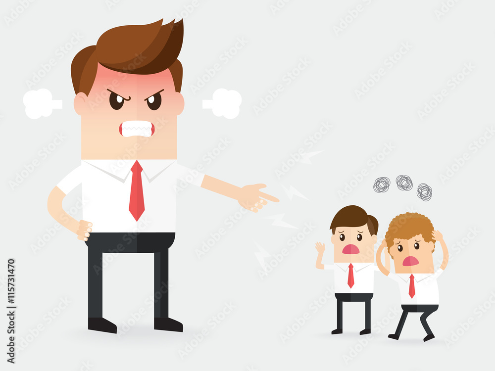 angry boss or manager upset to employees, moody customer being complaining to businessman angry boss or manager upset to employees, moody customer being complaining to businessman