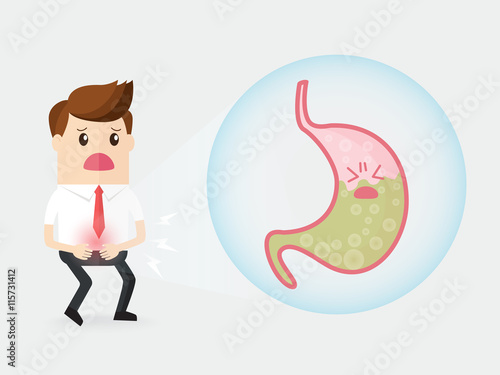 businessman has a stomach ache with acid inside