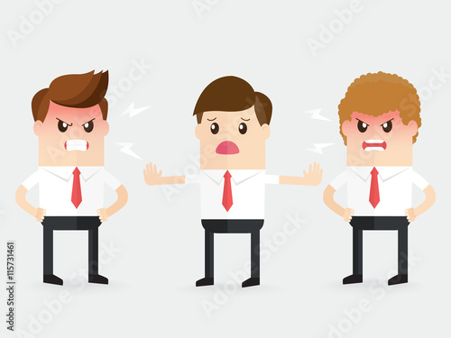 intermediary businessman or manager tries to stop business people from arguing and fighting