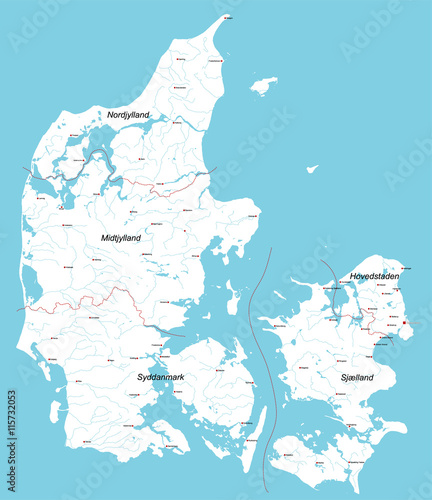 Large and detailed map of Denmark with rivers, lakes, islands and cities.