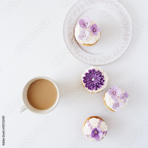 Coffee and violet cakes