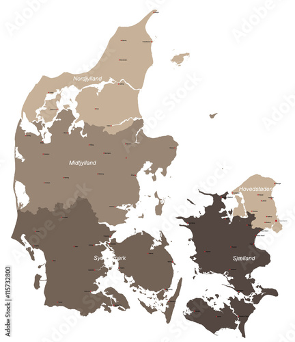 Large and detailed map of Denmark with all islands and cities.