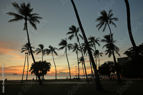 ハワイ　オアフ島　ビーチの夕暮れ photo
