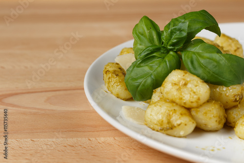 Italian gnocci with basilico pesto, basil and parmesan