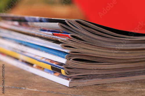 Magazines on the wooden table