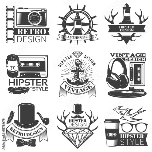 Black Hipster Emblem Set