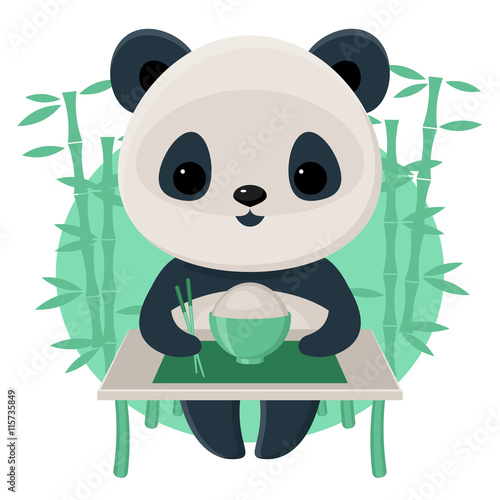 Fototapeta Naklejka Na Ścianę i Meble -  Panda eating rice using chopsticks