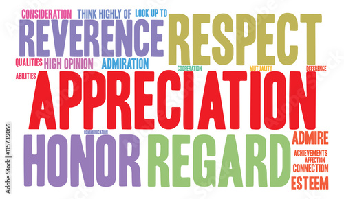 Appreciation word cloud on a white background. 