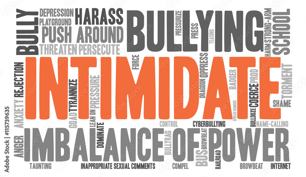 Intimidate word cloud on a white background. Intimidate word cloud on a white background.