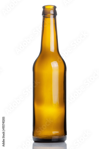 empty brown beer bottle isolated on white background