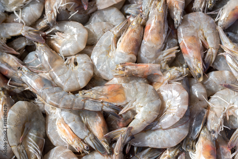 Fresh shrimp on tray in local market Fresh shrimp on tray in local market