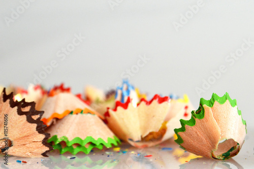 Obraz na plátně Pencil shavings on light background