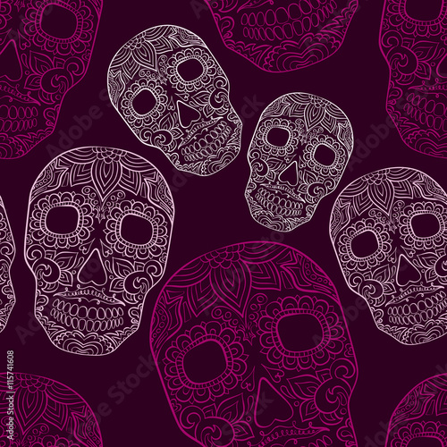 Day Of The Dead Skull Vector seamless pattern