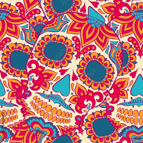 Day Of The Dead Skull Vector seamless pattern