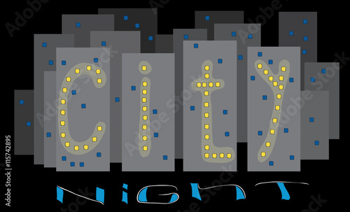 lights the city at night/ vector illustration of many-storeyed houses with lights on in some windows 