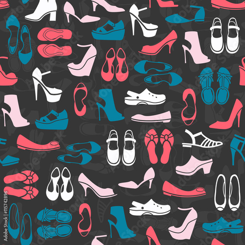 pattern with multicolor different kinds of shoes