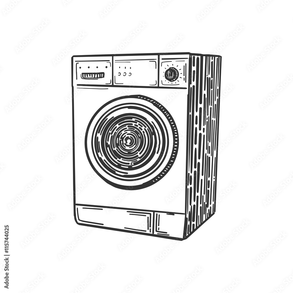 Washing machine engraving style vector Washing machine engraving style vector