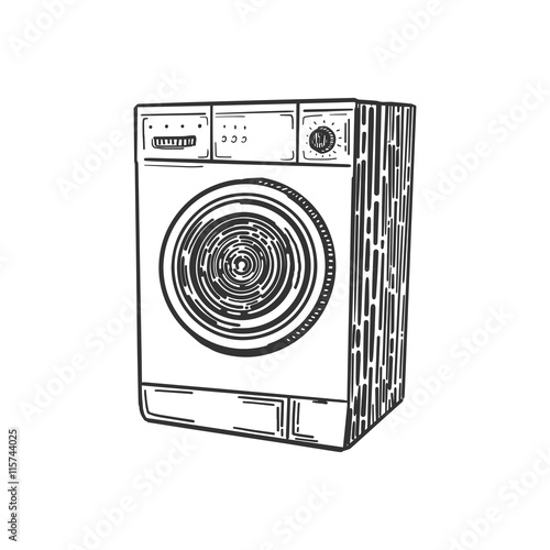 Washing machine engraving style vector
