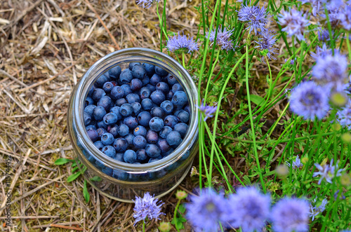 Glass jar full of blueberries