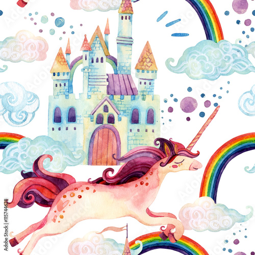 Watercolor unicorn seamless pattern