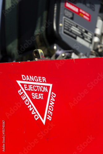 Εκτύπωση καμβά Detail of danger ejection seat warning sign on jet airplane