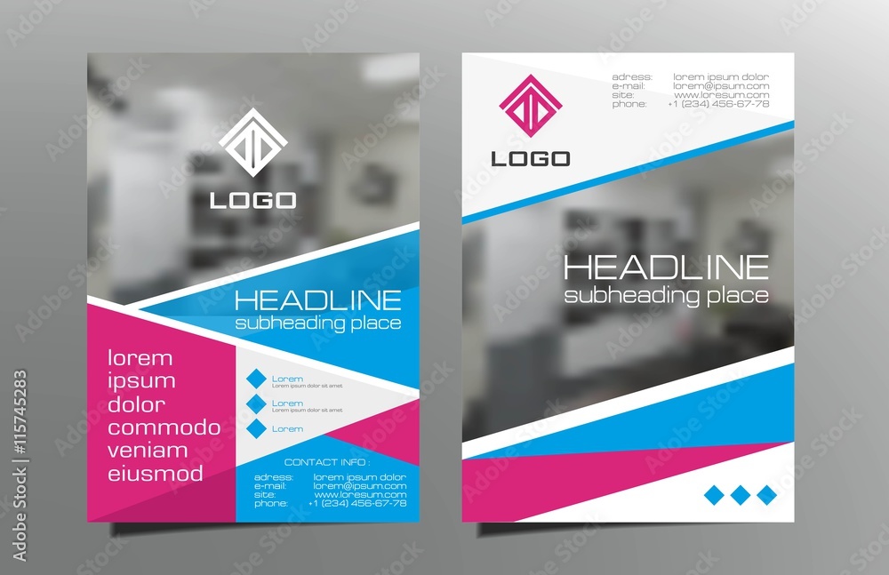Red, blue brochure flyer template design vector. Leaflet cover. Geometric layout A4 size Red, blue brochure flyer template design vector. Leaflet cover. Geometric layout A4 size