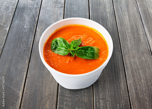Hot food delivery - tomato gazpacho soup at gray wood