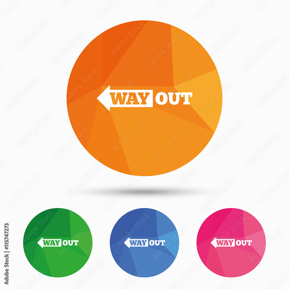 Way out left sign icon. Arrow symbol. Way out left sign icon. Arrow symbol.