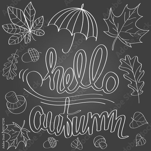 Hello autumn. Lettering with vector illustrations