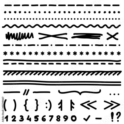 Set of hand drawing elements for edit and select text.