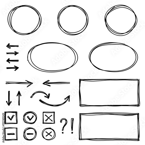 Set of hand drawn elements for selecting text.